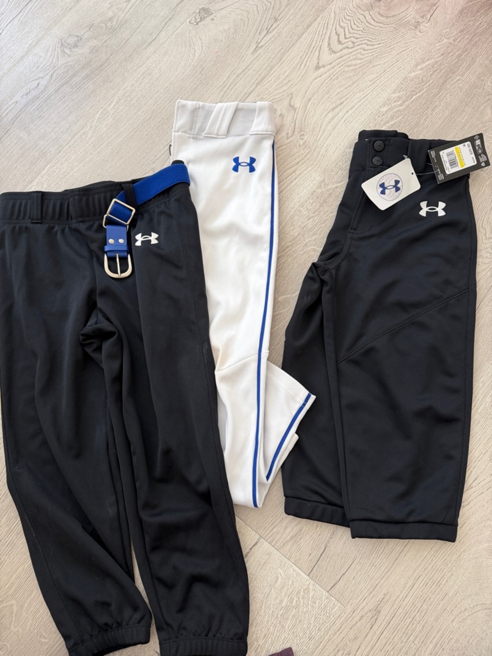 Under Armour Kids Baseball Pants - 2 Black, 1 White & Blue Accents